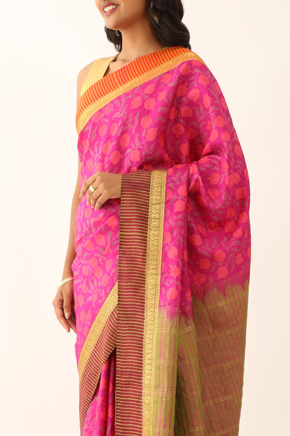 Dark Pink Pure Silk South Printed Saree image number null