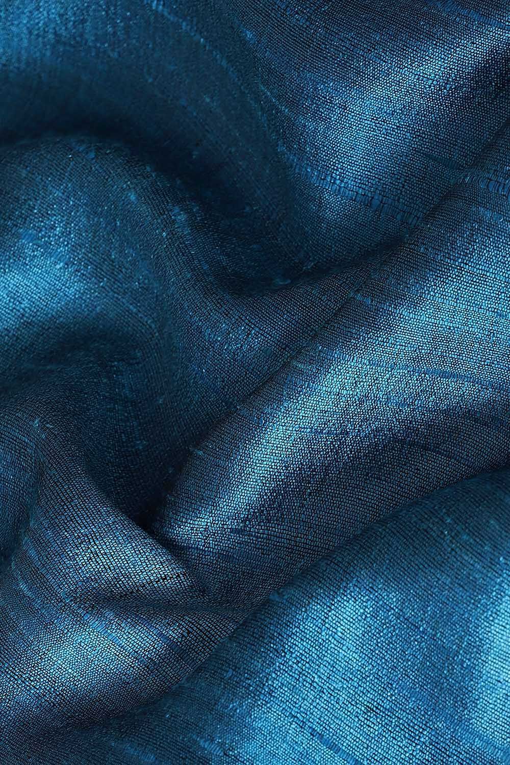 Dark Blue Pure Tussar Silk Bhagalpuri Saree image number null