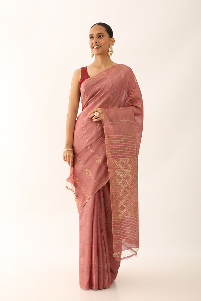 Light Pink Chattisgarh Pure Silk Tissue Woven Saree