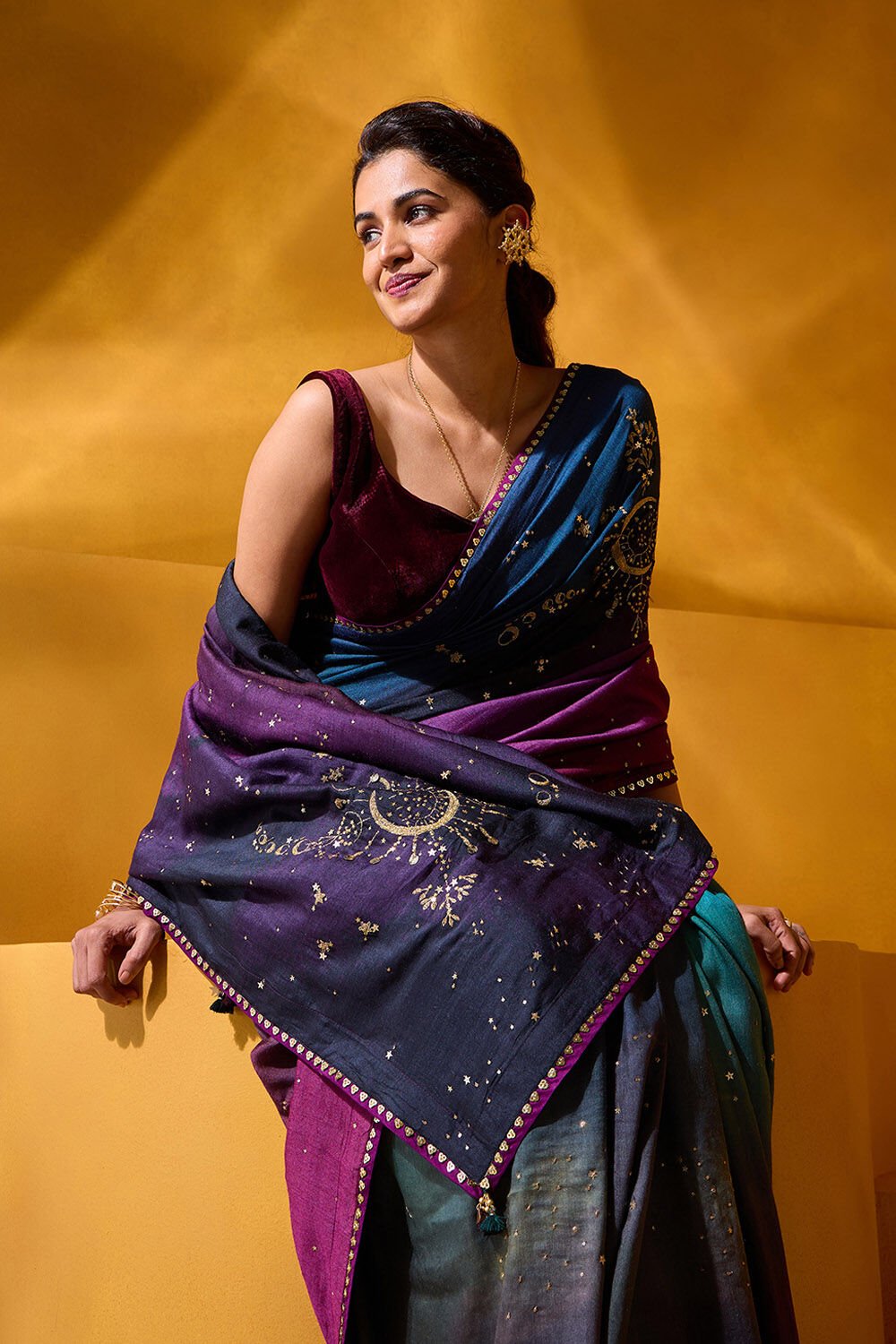 Multicoloured Pure Silk Embroidered Saree image number null