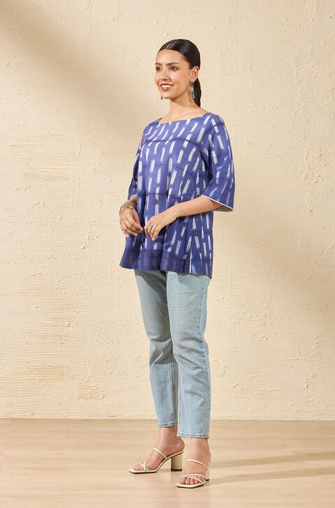 Blue Pure Cotton Tie and Dye Shibori Short Top