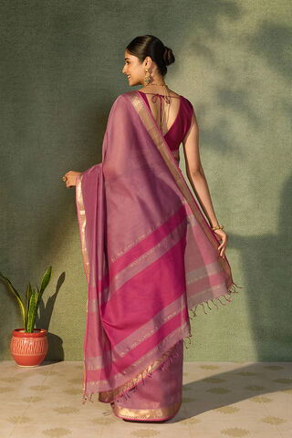 Violet Woven Pure Silk Cotton Maheshwari Saree thumbnail image number null
