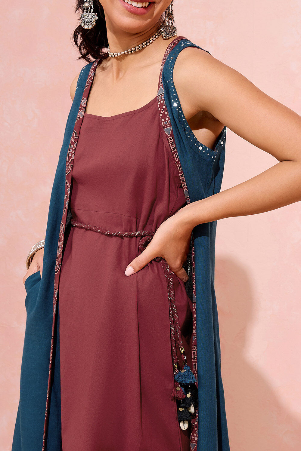 Dark Blue Viscose Cotton Mukaish Embroidered Kurta Set image number null
