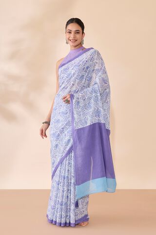 Off White Bengal Screen Printed Pure Cotton Mulmul Saree thumbnail image number null