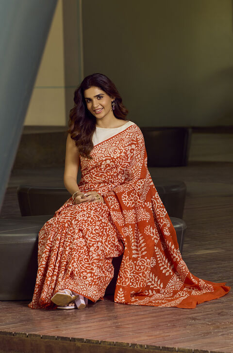 Orange Pure Cotton Batik Saree