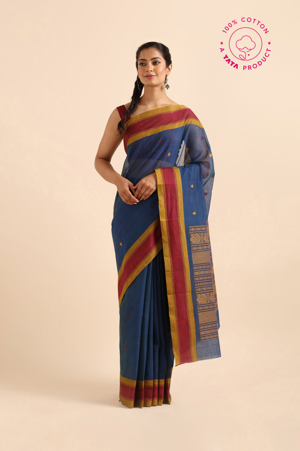 Blue Pure Cotton South Saree image number null