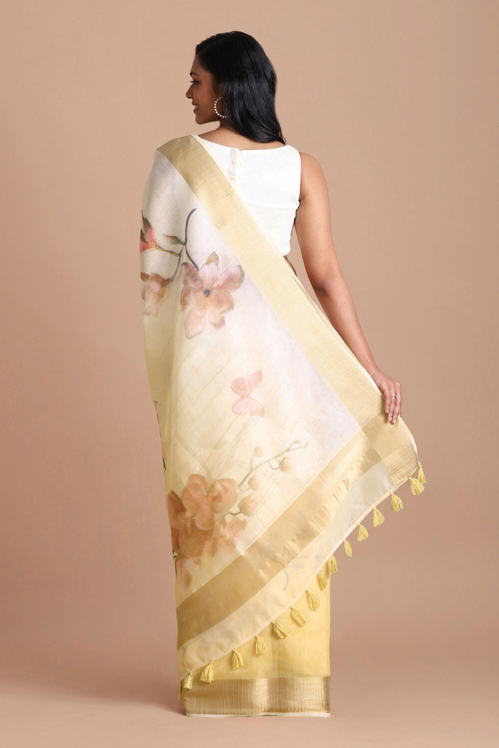 Yellow Pure Embroidered Saree image number null