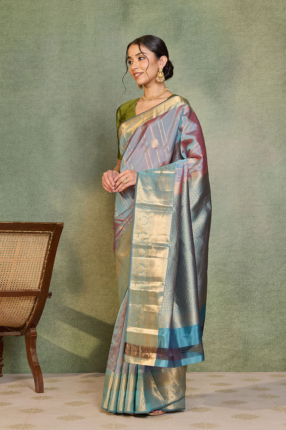 Light Blue Woven Apsara Silk Viscose Saree image number null