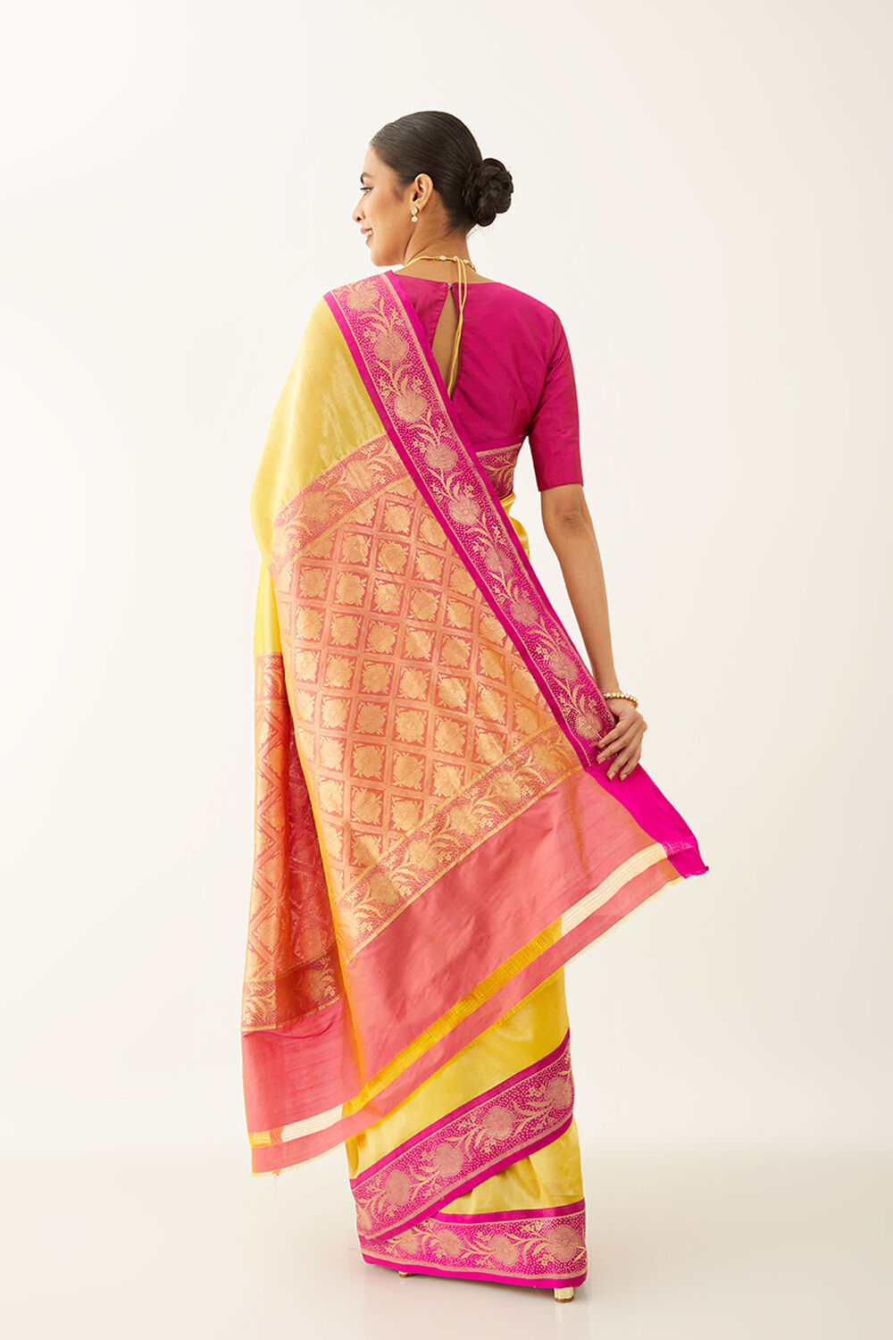 Yellow Pure Silk Tissue Banarasi Kadwa Saree image number null