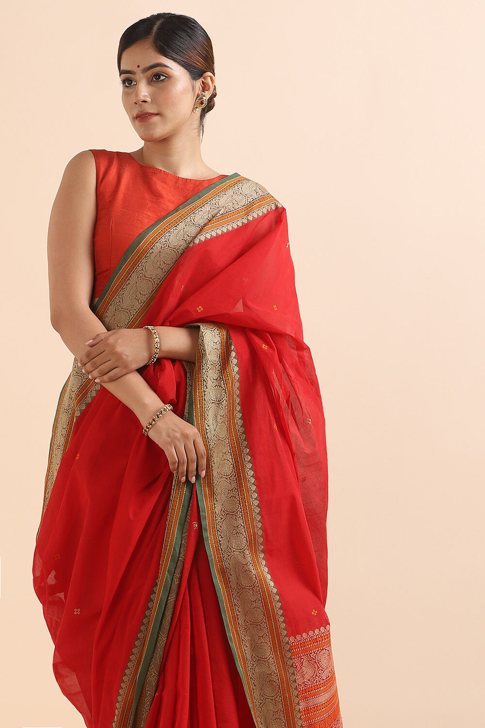 Dark Red Pure Cotton South Saree image number null