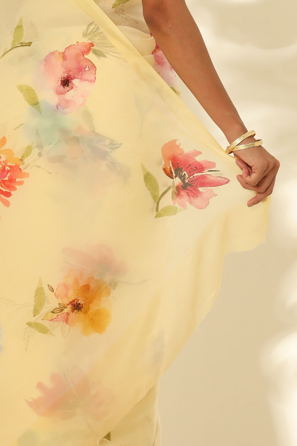 Light Yellow Viscose Crepe Digital Print Saree image number null