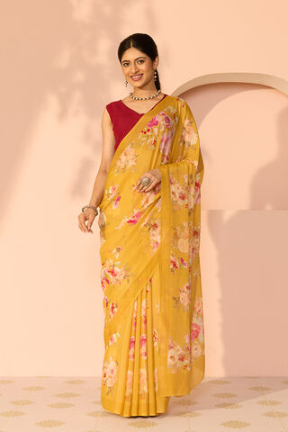 Yellow Printed Viscose Crepe Saree thumbnail image number null