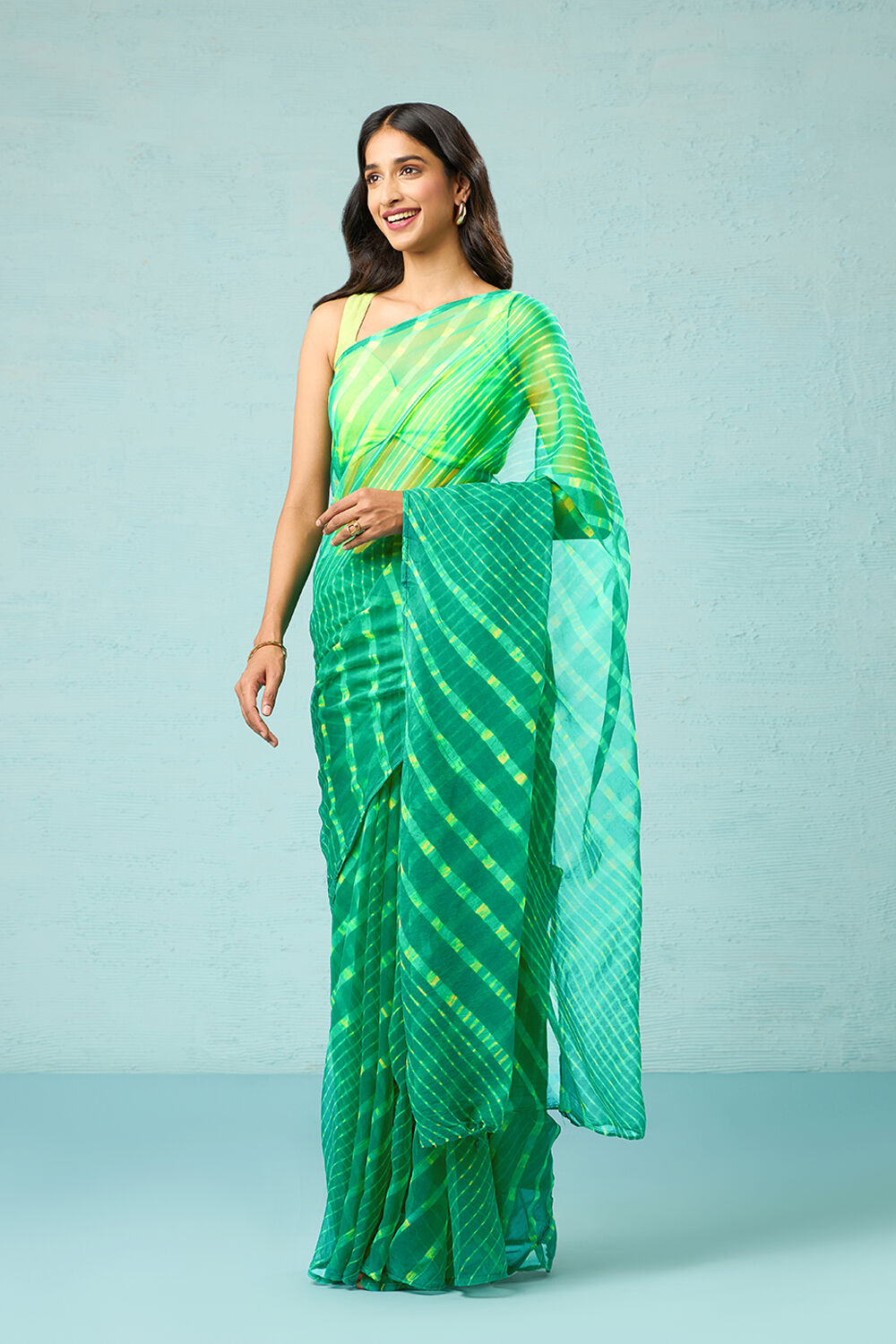 Green Rajasthan Pure Silk Georgette Tie & Dye Leheriya Saree image number null