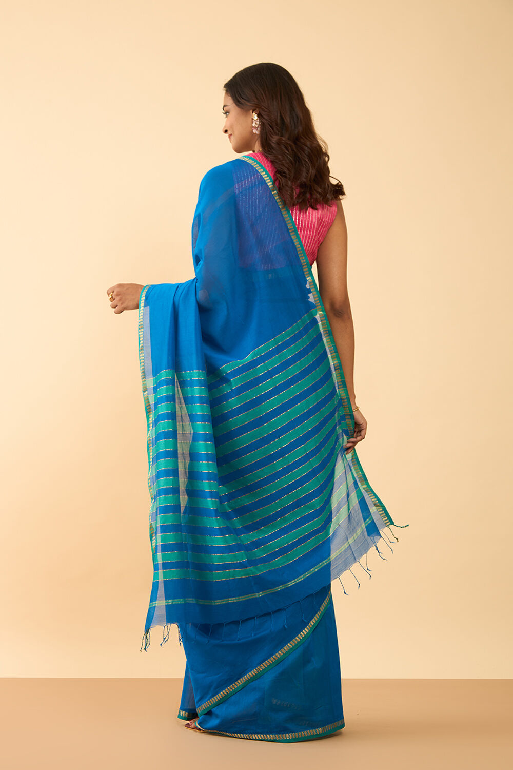 Dark Blue Woven Pure Silk Cotton Maheshwari Saree image number null