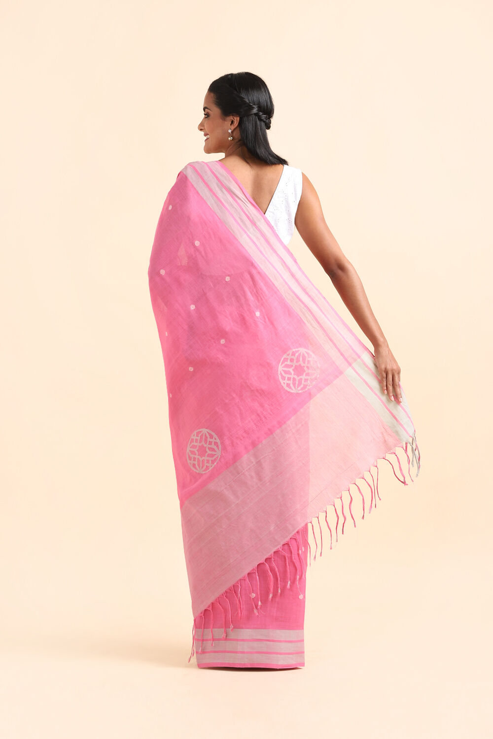 Light Pink Pure Khadi Cotton Ponduru Jamdani Saree image number null