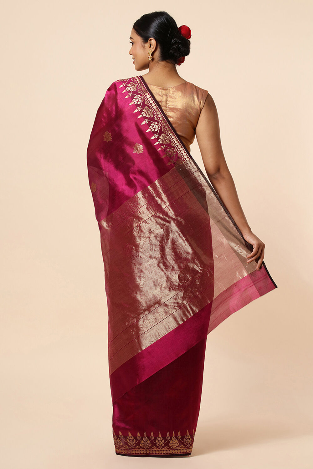 Dark Pink Pure Silk Chanderi Saree image number null