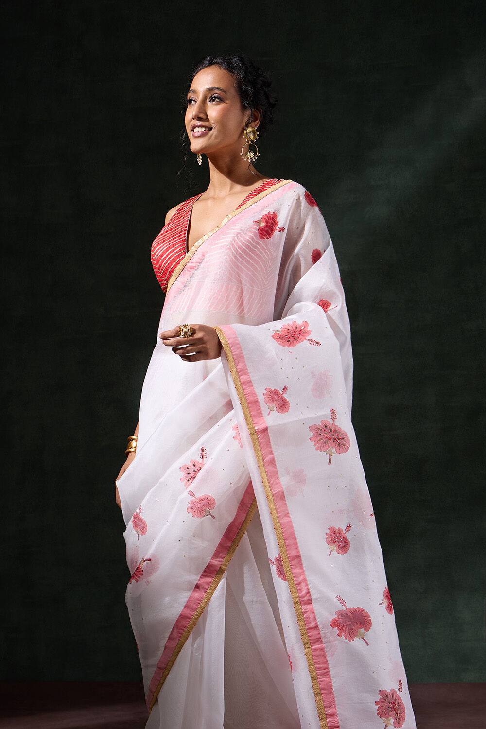 Off White Pure Organza Printed Embroidery Saree image number null