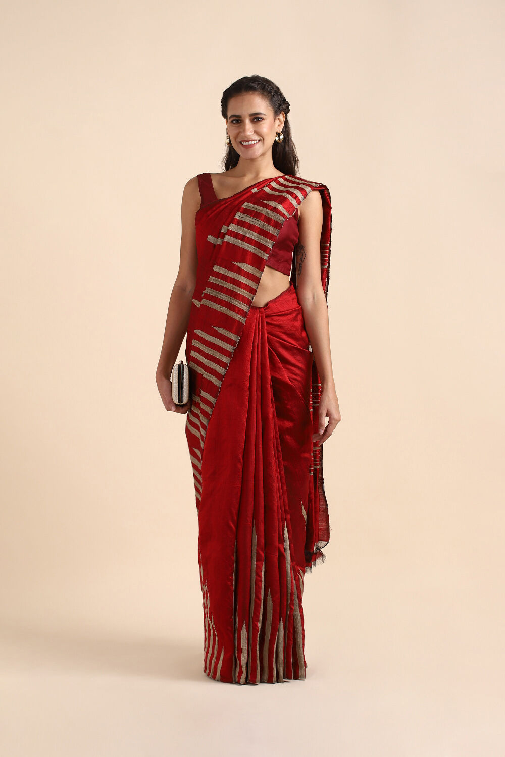 Dark Pure Red Silk Woven Saree image number null