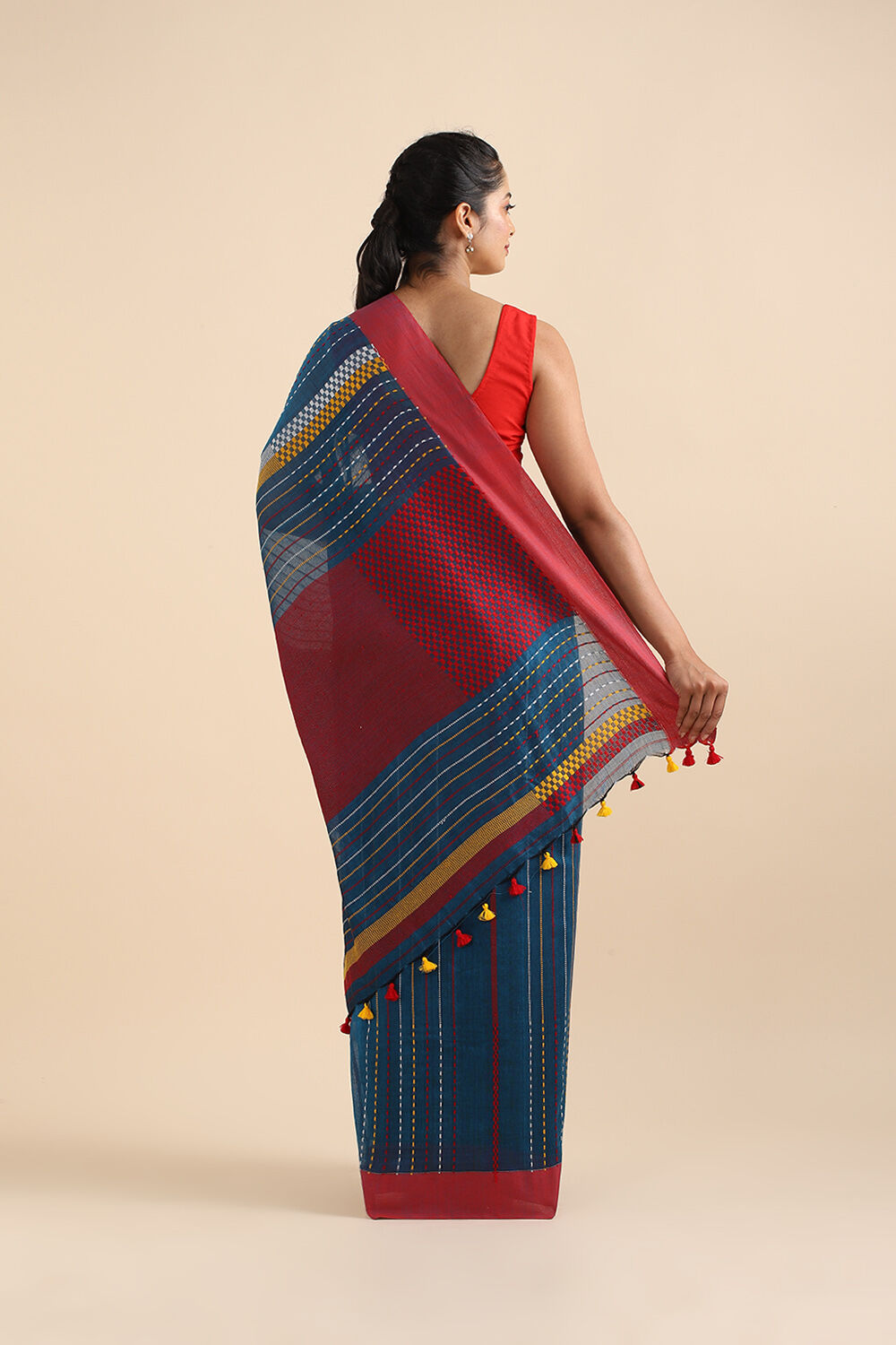 Blue Pure Cotton Bengal Saree image number null