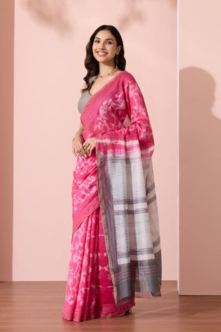 Pink Rajasthan Pure Silk Cotton Shibori Saree thumbnail image number null