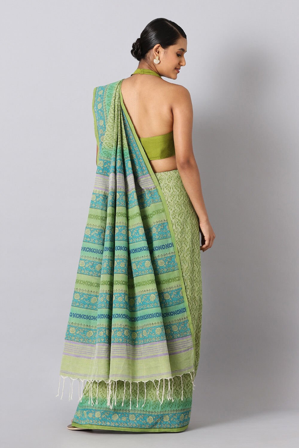 Green Pure Cotton Printed Saree image number null