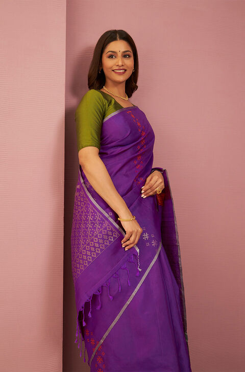 Violet Woven Pure Soft Silk Saree