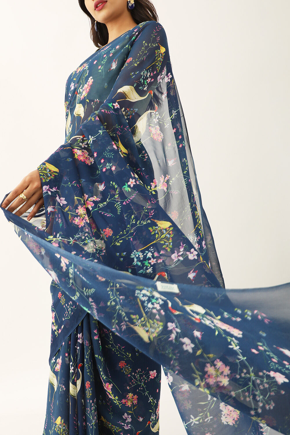 Blue Viscose Georgette Digital Print Saree image number null