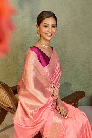 Pink Silk Viscose Cutwork Banaras  Saree image number