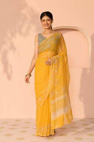 Yellow Screen Printed Viscose Chiffon Saree thumbnail image number null