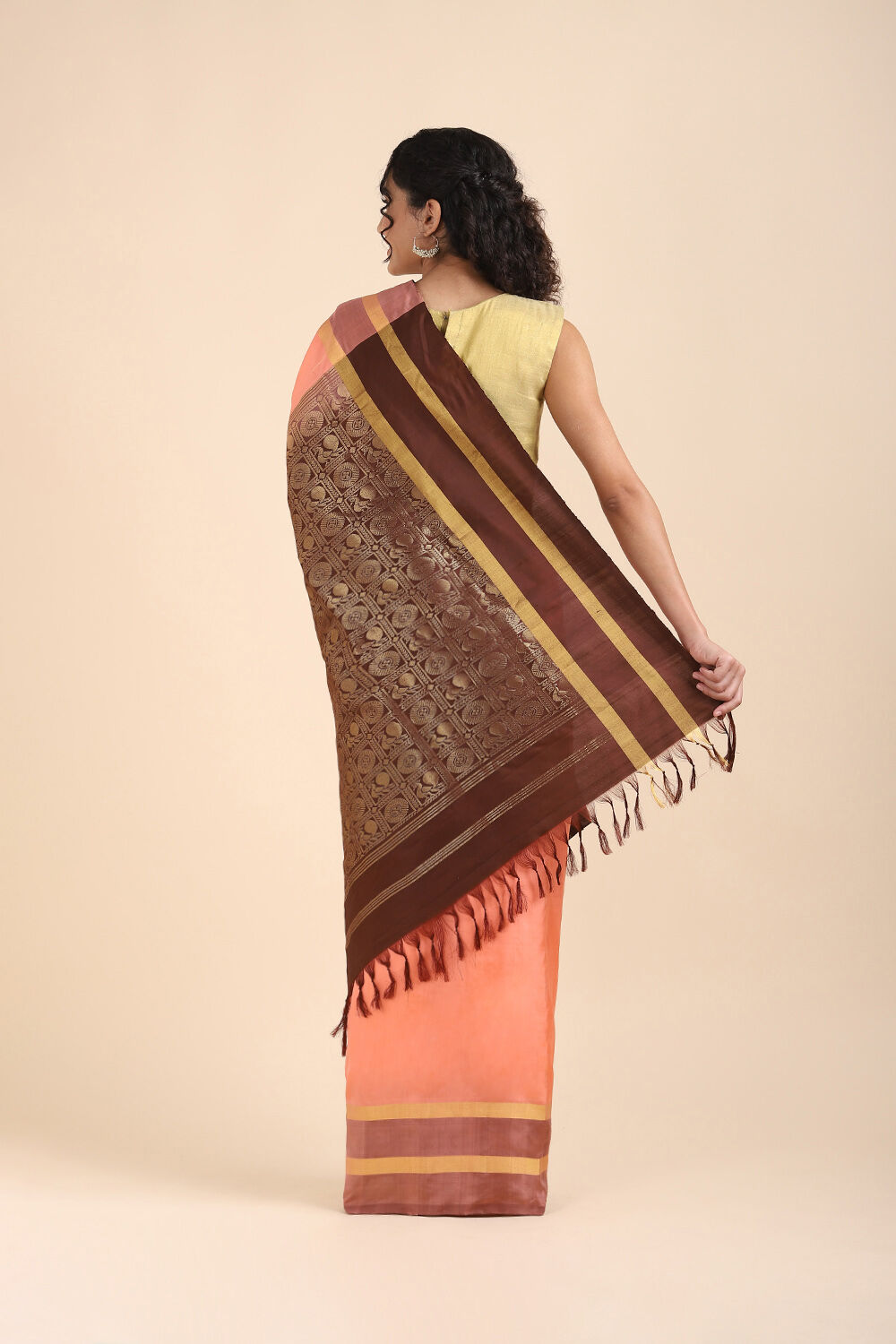 Light Orange Pure Silk Kanjivaram inspired Saree image number null