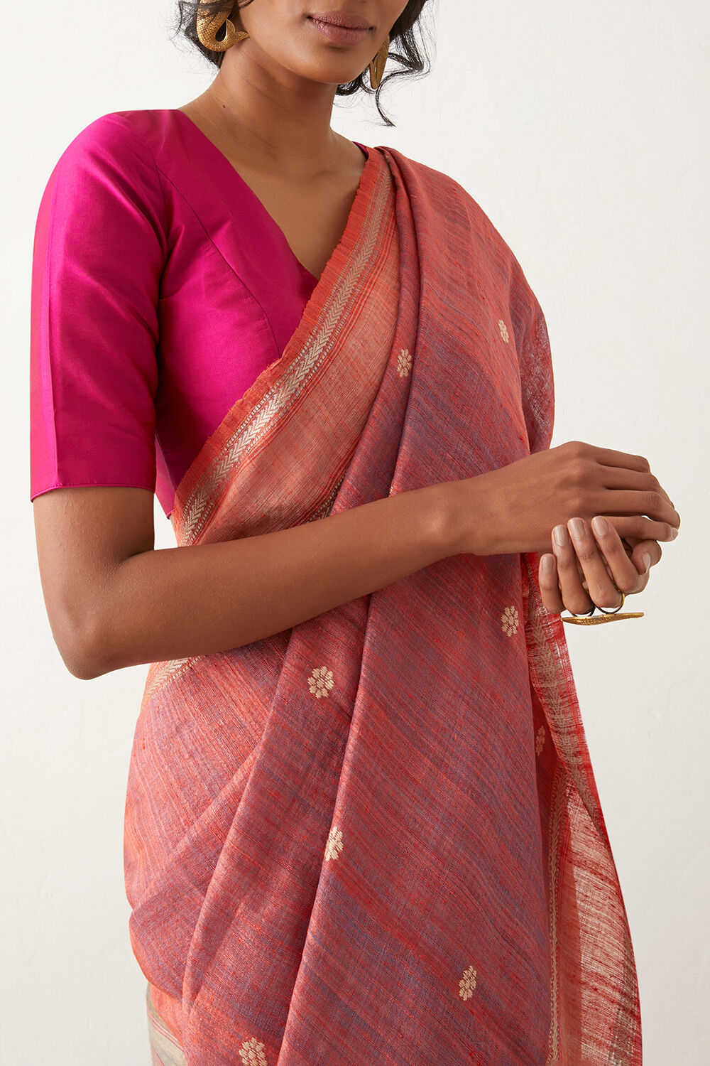 Red Pure Tussar Silk Bengal Saree image number null