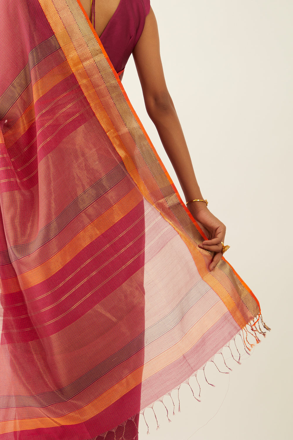 Dark Pink Pure Cotton Tissue Maheshwari Saree image number null