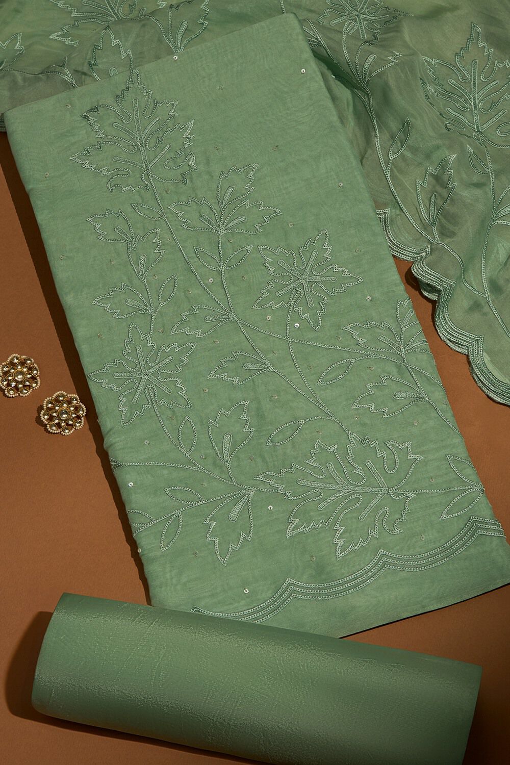 Light Green Viscose Embroidered Unstitched Suit Set Taneira Online Store