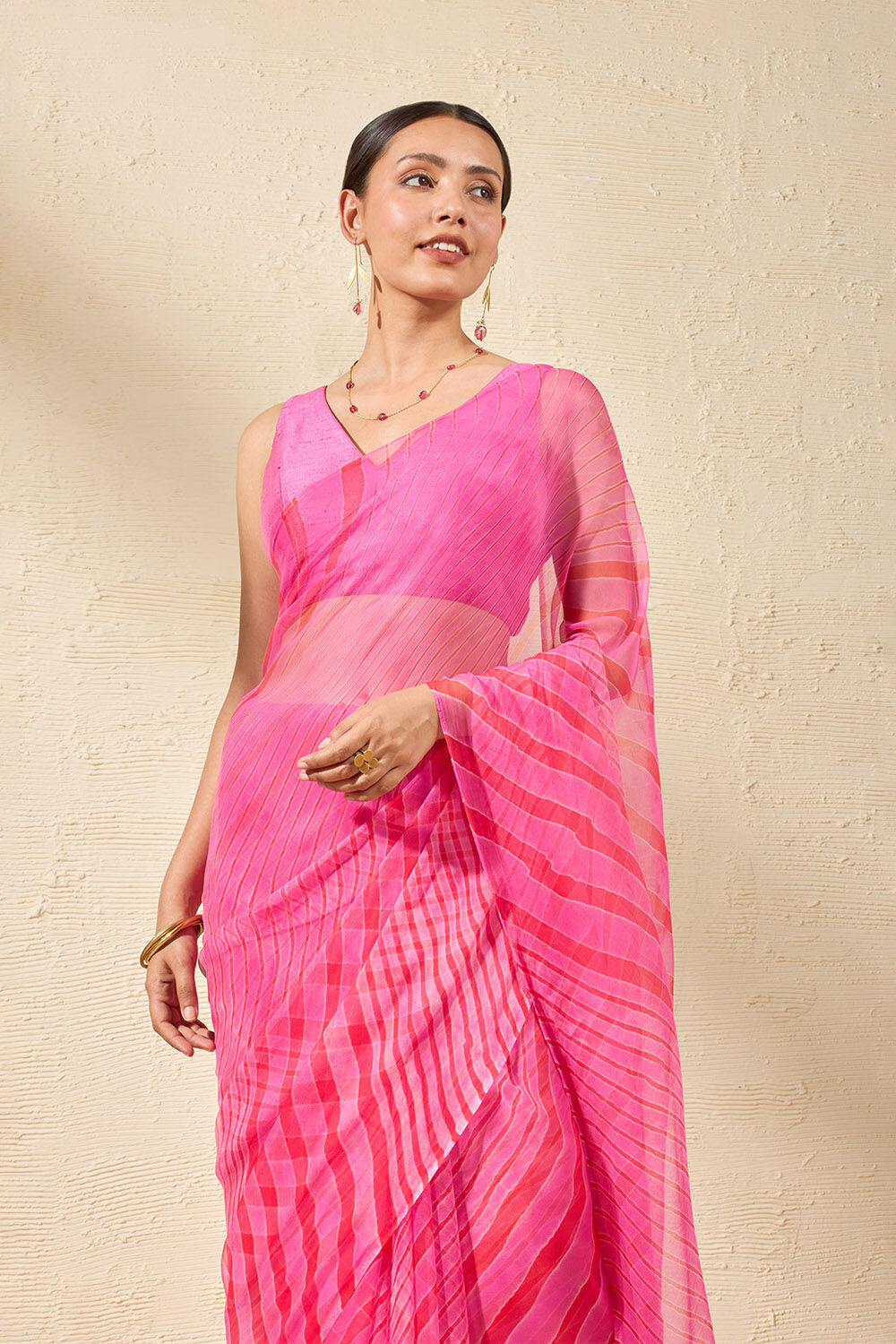 Pink Rajasthan Pure Silk Georgette Tie & Dye Leheriya Saree image number null