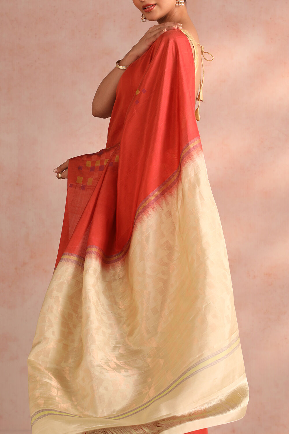 Orange Woven South Silk Tencel Saree image number null