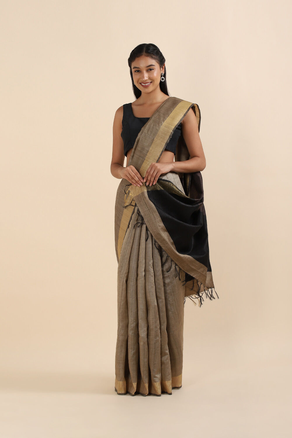 Beige Pure Tussar Silk Bhagalpuri Saree image number null