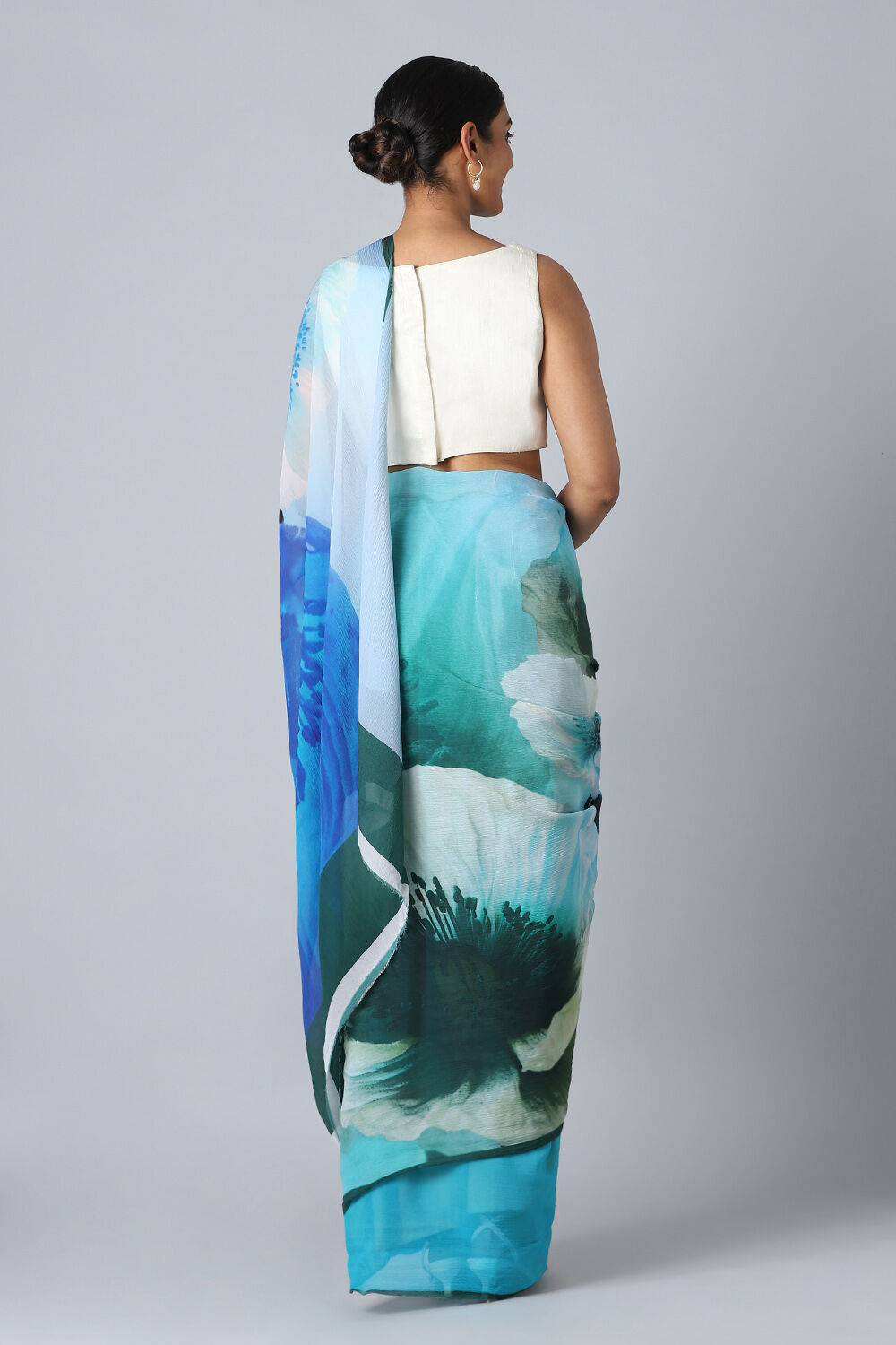 Blue Pure Chiffon Digital Printed Saree image number null