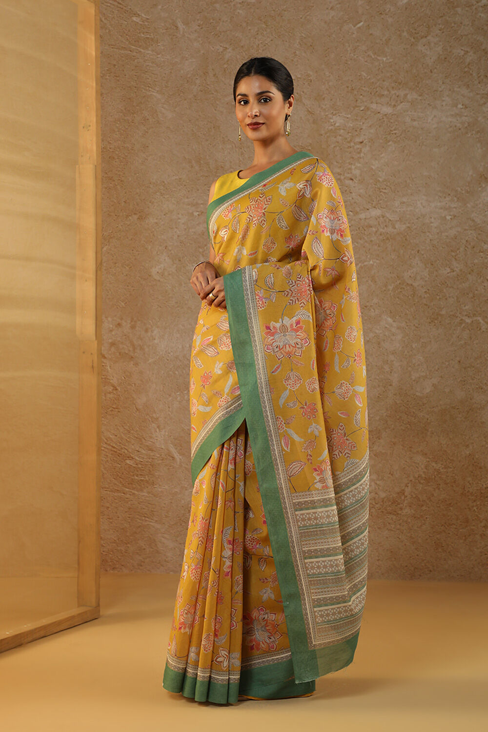 Yellow Rajasthan Screen Printed Pure Silk Cotton Saree image number null