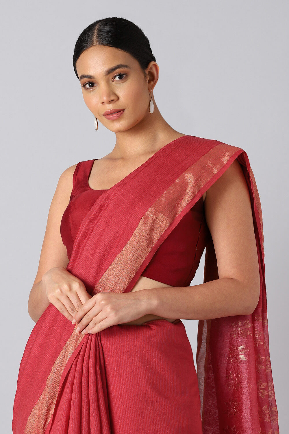 Red Pure Silk Tussar Bhagalpuri Saree image number null