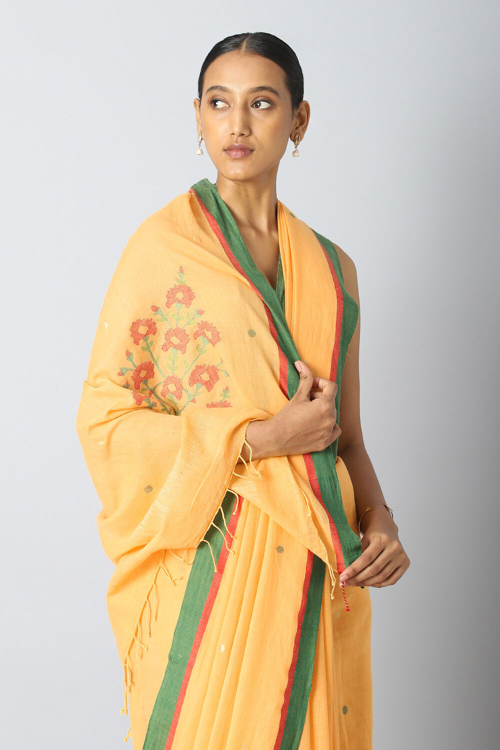Light Yellow Cotton Pure Khadi Jamdani Saree image number null