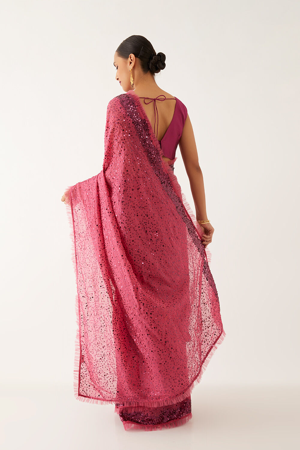 Pink  Organza Viscose Embroidered Saree image number null