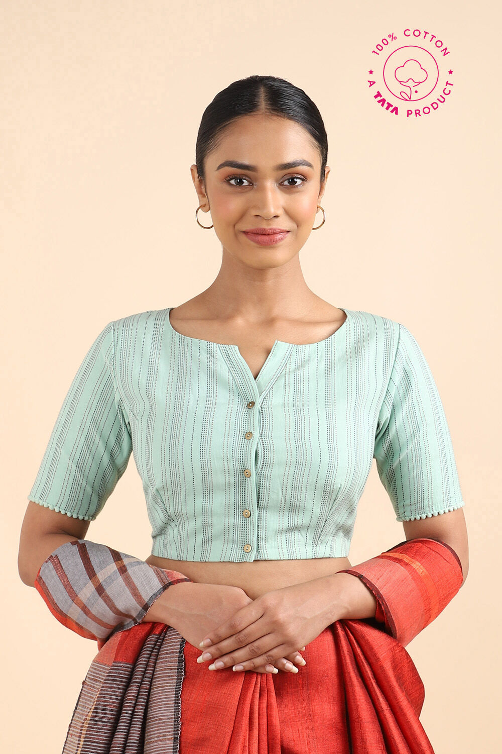 Light Blue Cotton Woven Blouse image number null