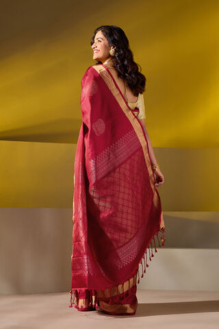 Dark Red Woven Pure Soft Silk Saree thumbnail image number null