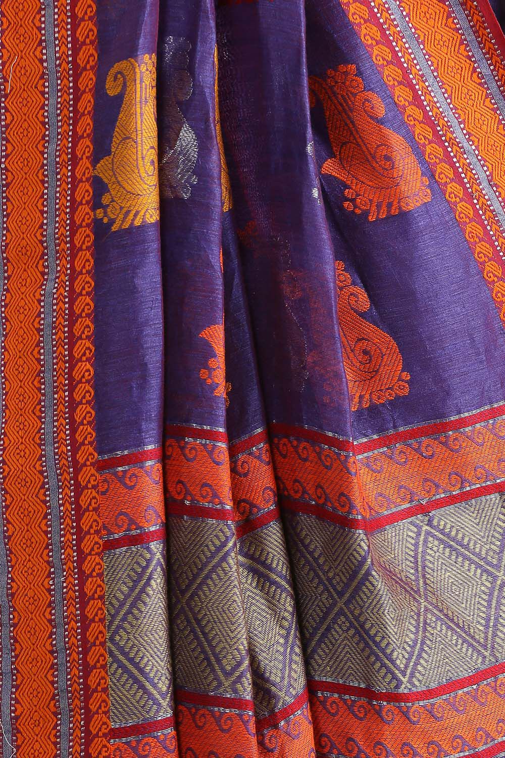 Purple Pure Silk Linen Bengal Saree image number null