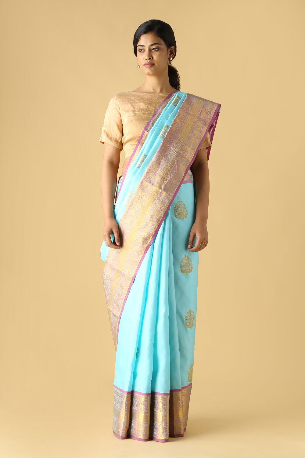Light Blue Pure Silk Kanjivaram Saree image number null