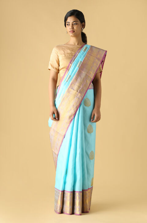Light Blue Pure Silk Kanjivaram Saree