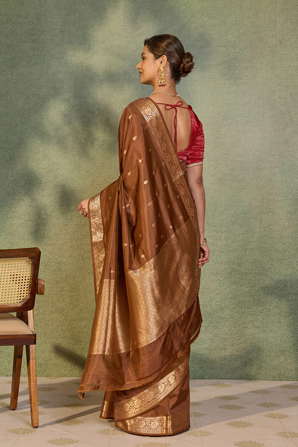Brown Silk Viscose Cutwork Banaras  Saree image number null