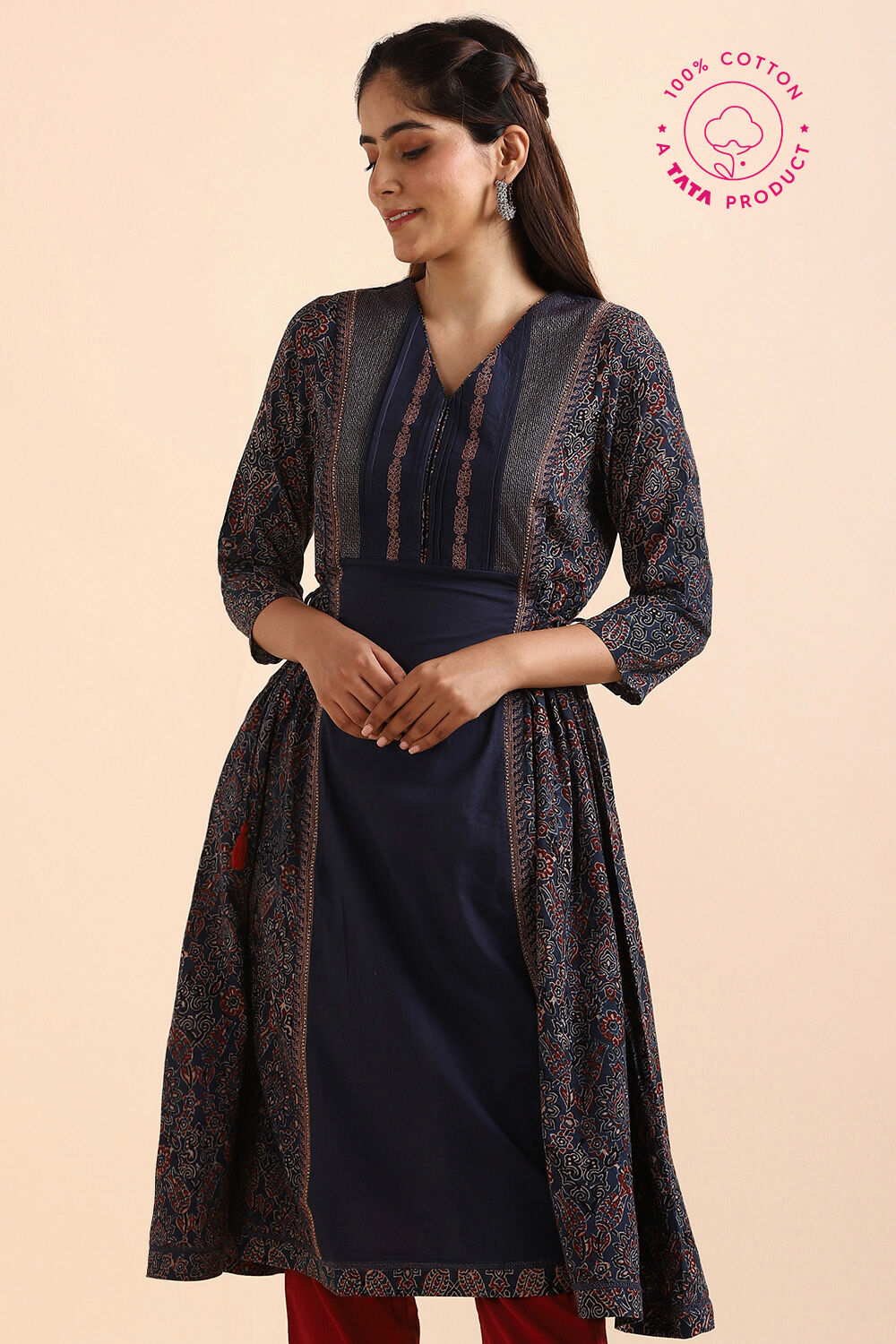 Blue Ajrakh Block Printed Cotton Kurta image number null
