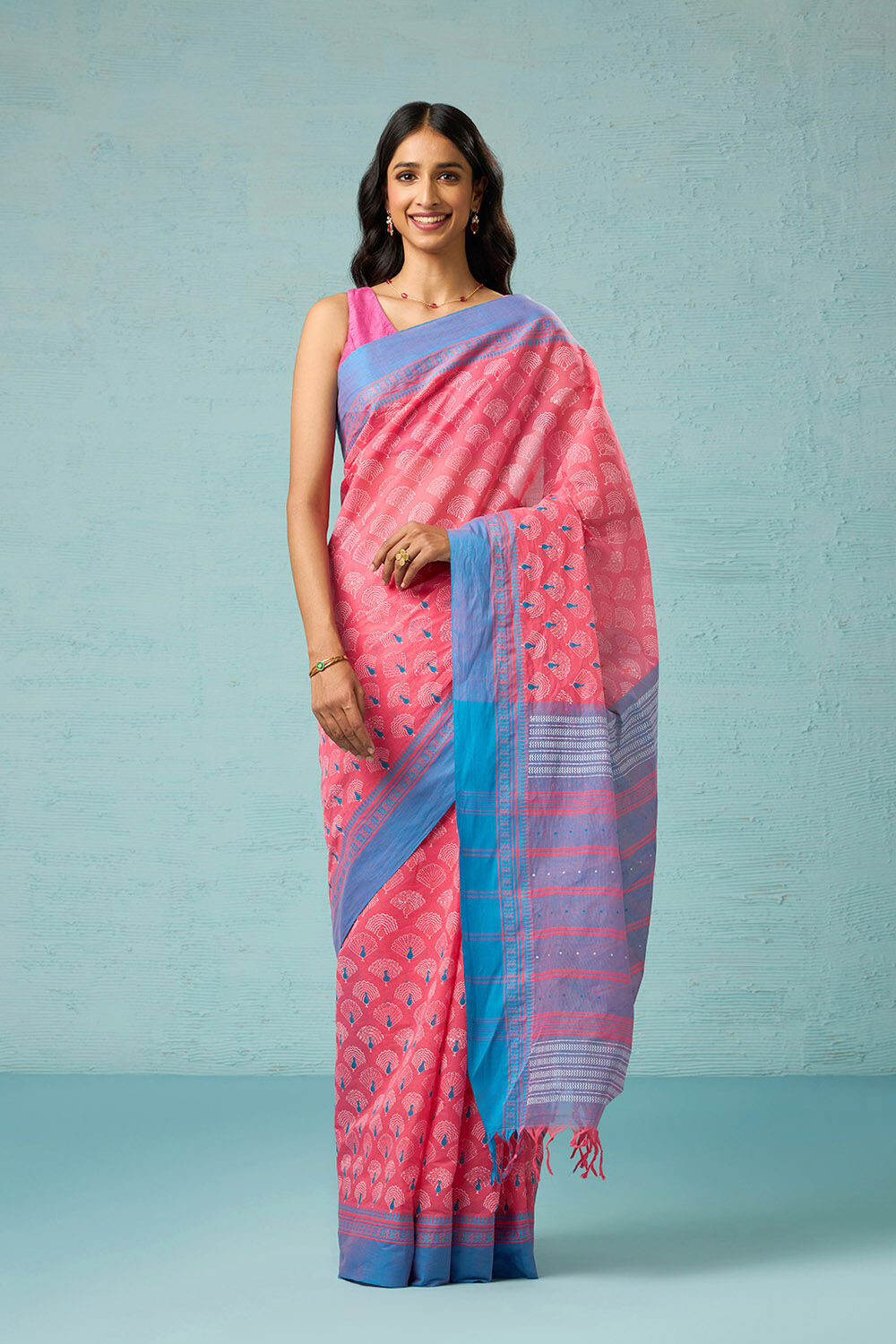 Pink Rajasthan Block Printed Pure Cotton Saree image number null