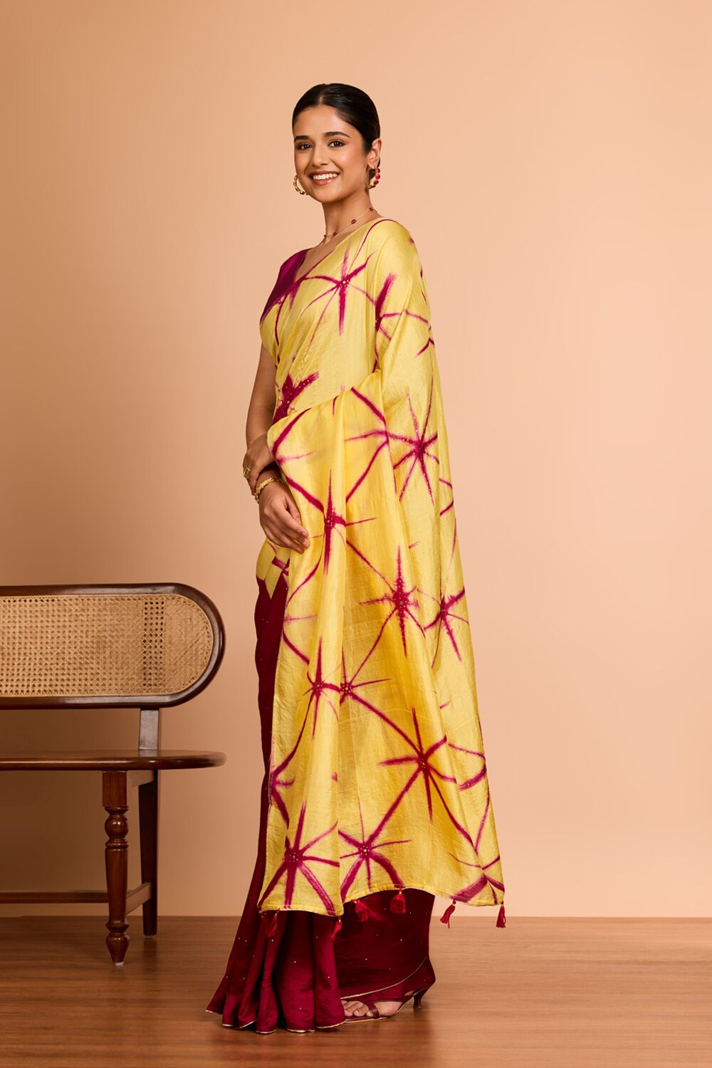 Yellow Murshidabad Pure Silk Mukaish Saree image number null